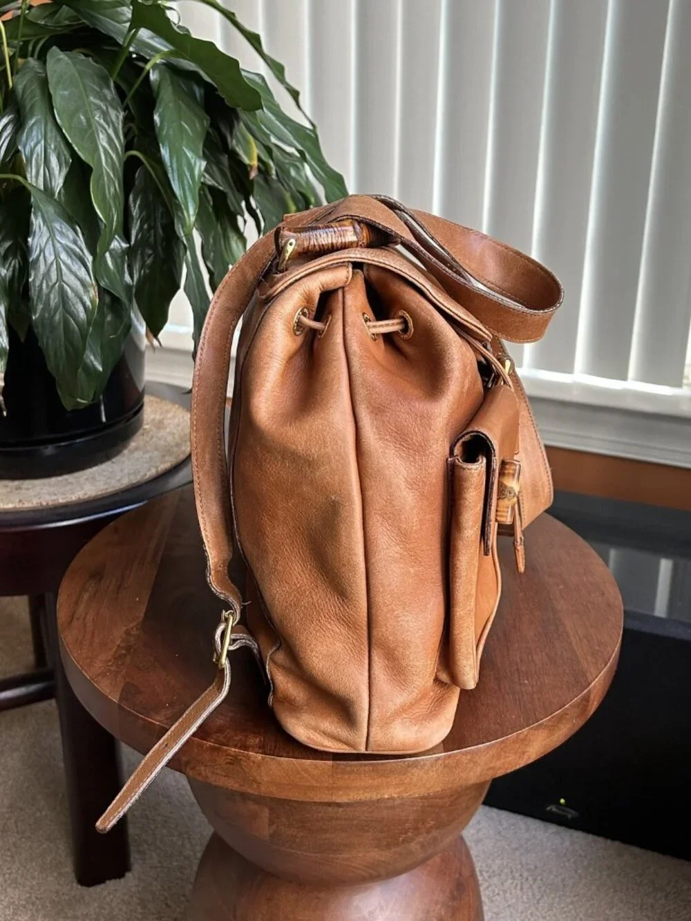GUCCI Calfskin Bamboo Backpack, British Tan